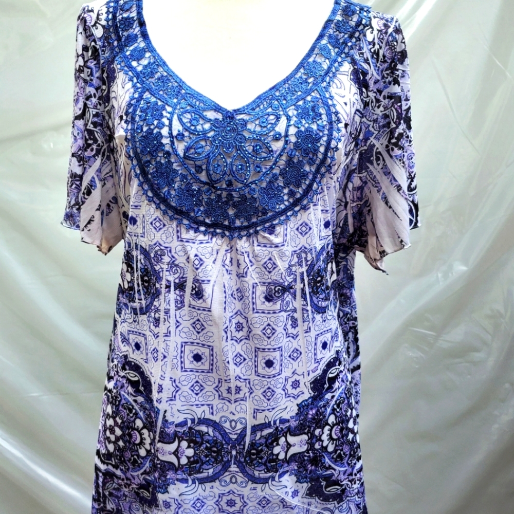 One World flutter short sleeve blouse, 2X